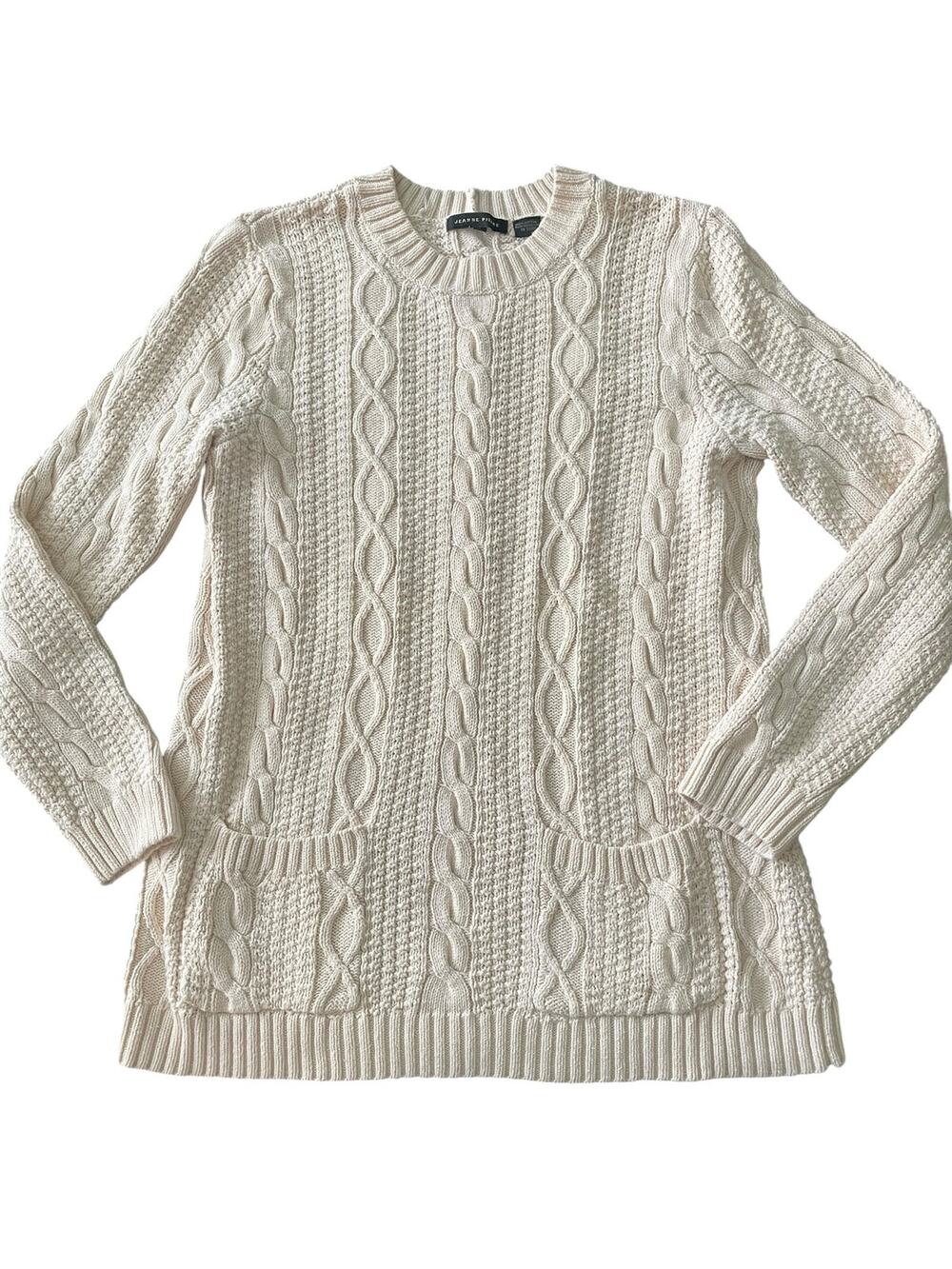 Jeanne Pierre Cream Cotton Cable Knit Sweater with Pockets Size M